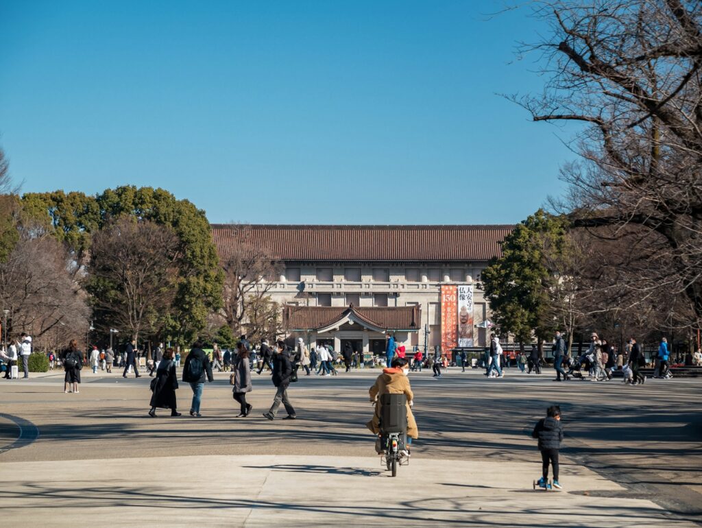 Visitors on a park path, used as general context for planning a flexible Ueno museum day.